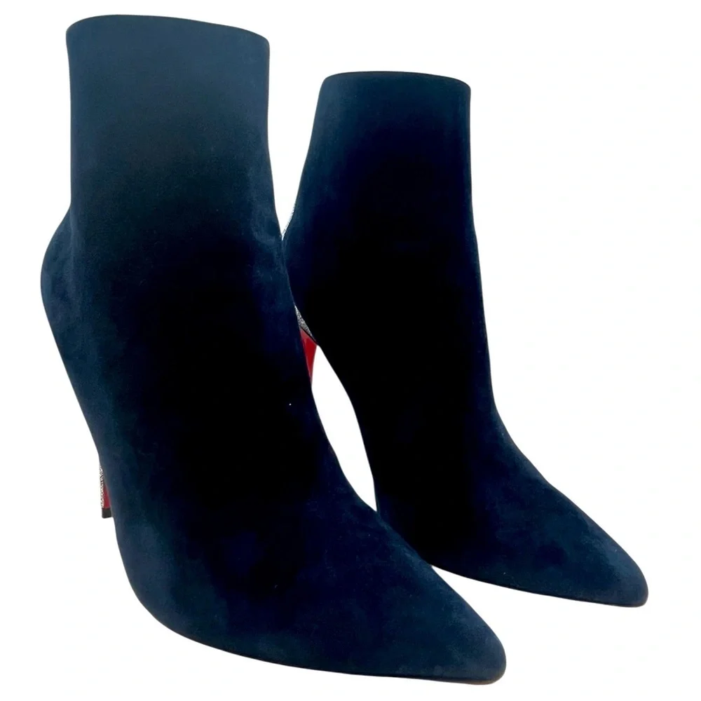 CHRISTIAN LOUBOUTIN Delicotte 100 Ankle Boots Navy Suede/Silver 38.5EU 8.5US